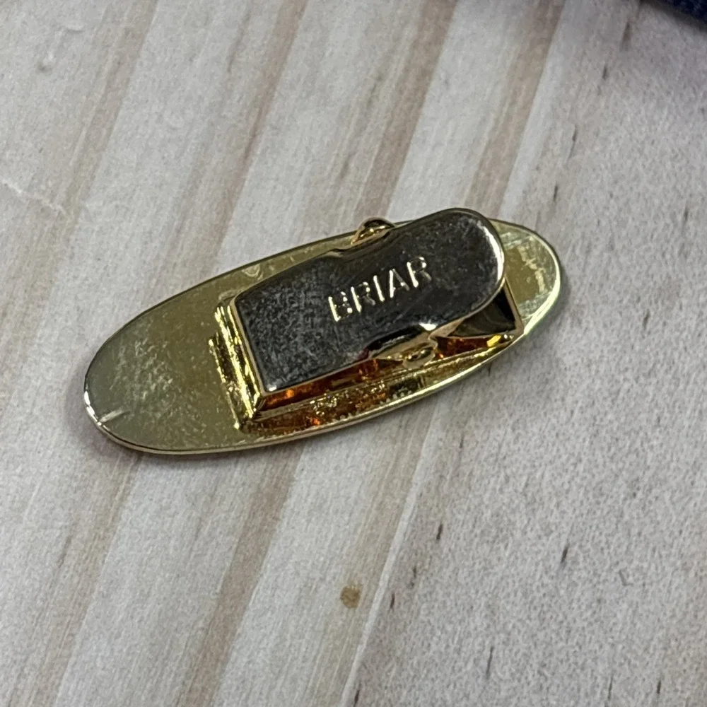 Vintage Briar 18K Gold Plated Tie Clip Bar Oval Signed w/ Original Gift Box